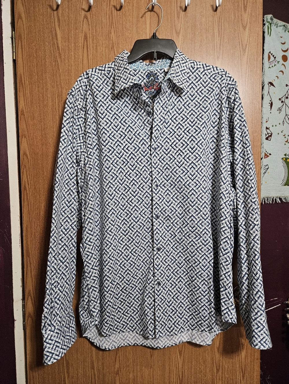 ROBERT GRAHAM Geometric Print Longsleeve Flip Cuff Shirt Classic Fit Size 2XL!